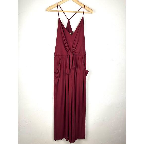 Anthropologie Moulinette Soeurs Size Medium Willa Burgundy Wide-Leg Jumpsuit - Picture 2 of 13
